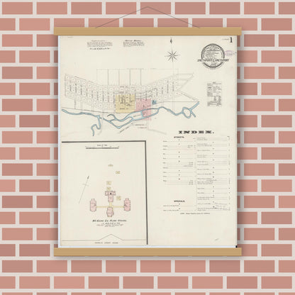 Old map wall art mockup — magnetic wood frame on brick wall — Sanborn Fire Insurance Map from Smethport, McKean County, Pennsylvania (1887) - Complete Map Set