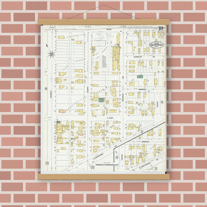 Old map wall art mockup — magnetic wood frame on brick wall — Sanborn Fire Insurance Map from Sault Sainte Marie, Chippewa County, Michigan (1902), Sheet #0019