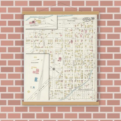 Old map wall art mockup — magnetic wood frame on brick wall — Sanborn Fire Insurance Map from Louisiana, Pike County, Missouri (1917), Sheet #0010