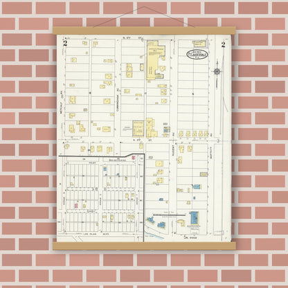 Old map wall art mockup — magnetic wood frame on brick wall — Sanborn Fire Insurance Map from Fort Lauderdale, Broward County, Florida (1924), Sheet #0002