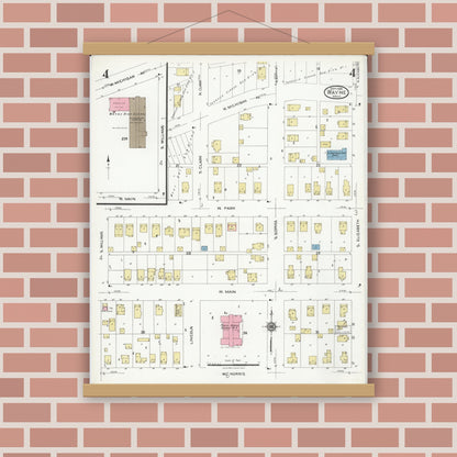 Old map wall art mockup — magnetic wood frame on brick wall — Sanborn Fire Insurance Map from Wayne, Wayne County, Michigan (1926), Sheet #0004
