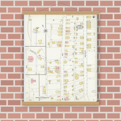 Old map wall art mockup — magnetic wood frame on brick wall — Sanborn Fire Insurance Map from Alliance, Northampton County, Pennsylvania (1904), Sheet #0002