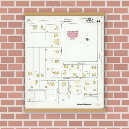 Old map wall art mockup — magnetic wood frame on brick wall — Sanborn Fire Insurance Map from McKinney, Collin County, Texas (1920), Sheet #0022