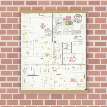 Old map wall art mockup — magnetic wood frame on brick wall — Sanborn Fire Insurance Map from Bloomfield, Davis County, Iowa (1900) â€” Complete Set