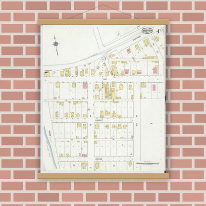 Old map wall art mockup — magnetic wood frame on brick wall — Sanborn Fire Insurance Map from Morrow, Warren County, Ohio (1919), Sheet #0004