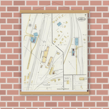 Old map wall art mockup — magnetic wood frame on brick wall — Sanborn Fire Insurance Map from Iron Mountain, Dickinson County, Michigan (1897), Sheet #0007