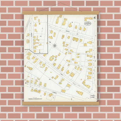 Old map wall art mockup — magnetic wood frame on brick wall — Sanborn Fire Insurance Map from Andover, Essex County, Massachusetts (1901), Sheet #0004