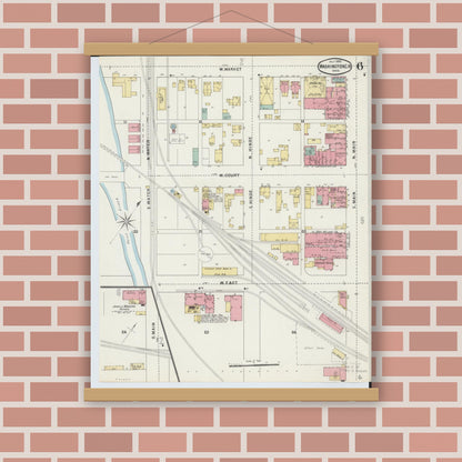 Old map wall art mockup — magnetic wood frame on brick wall — Sanborn Fire Insurance Map from Washington Court House, Fayette County, Ohio (1895), Sheet #0006