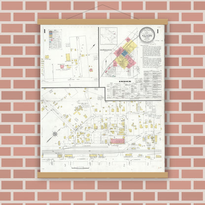 Old map wall art mockup — magnetic wood frame on brick wall — Sanborn Fire Insurance Map from Kilgore, Gregg County, Texas (1932), Sheet #0001