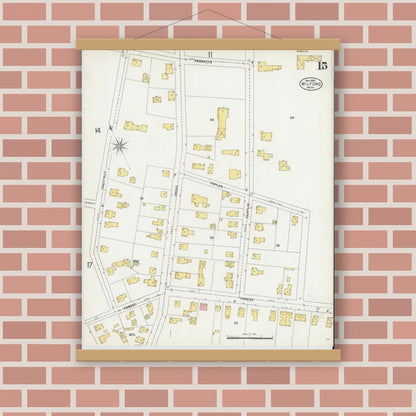 Old map wall art mockup — magnetic wood frame on brick wall — Sanborn Fire Insurance Map from Milford, Worcester County, Massachusetts (1903), Sheet #0015
