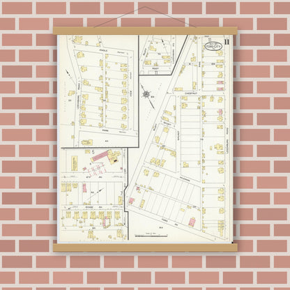 Old map wall art mockup — magnetic wood frame on brick wall — Sanborn Fire Insurance Map from Ford City, Armstrong County, Pennsylvania (1913), Sheet #0011