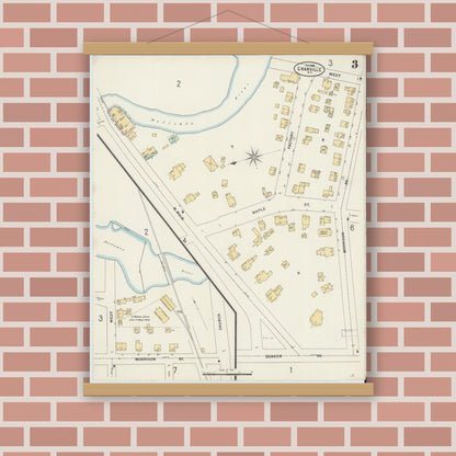 Old map wall art mockup — magnetic wood frame on brick wall — Sanborn Fire Insurance Map from Granville, Washington County, New York (1898), Sheet #0003