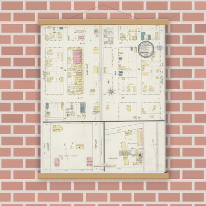 Old map wall art mockup — magnetic wood frame on brick wall — Sanborn Fire Insurance Map from Onarga, Iroquois County, Illinois (1894), Sheet #0001