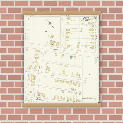Old map wall art mockup — magnetic wood frame on brick wall — Sanborn Fire Insurance Map from Rome, Oneida County, New York (1909), Sheet #0006