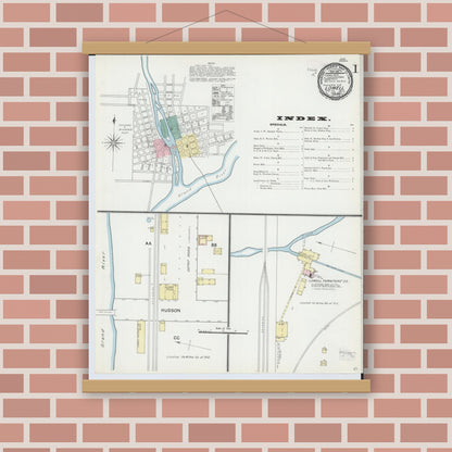 Old map wall art mockup — magnetic wood frame on brick wall — Sanborn Fire Insurance Map from Lowell, Kent County, Michigan (1892) - Complete Map Set