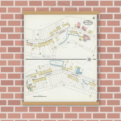 Old map wall art mockup — magnetic wood frame on brick wall — Sanborn Fire Insurance Map from Mauch Chunk, Carbon County, Pennsylvania (1896), Sheet #0004