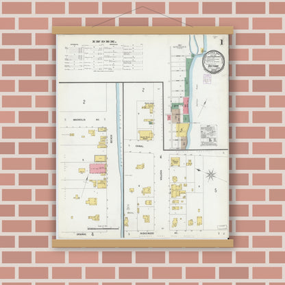 Old map wall art mockup — magnetic wood frame on brick wall — Sanborn Fire Insurance Map from Daytona, Volusia County, Florida (1901) - Complete Map Set