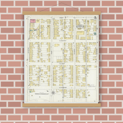 Old map wall art mockup — magnetic wood frame on brick wall — Sanborn Fire Insurance Map from Shenandoah, Schuylkill County, Pennsylvania (1896), Sheet #0005