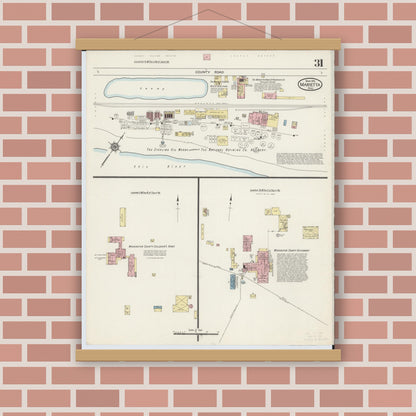 Old map wall art mockup — magnetic wood frame on brick wall — Sanborn Fire Insurance Map from Marietta, Washington County, Ohio (1915), Sheet #0031