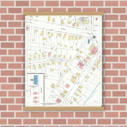 Old map wall art mockup — magnetic wood frame on brick wall — Sanborn Fire Insurance Map from Dundee, Monroe County, Michigan (1923), Sheet #0002