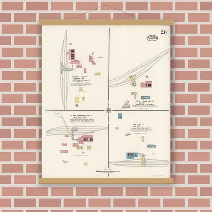 Old map wall art mockup — magnetic wood frame on brick wall — Sanborn Fire Insurance Map from Clinton, Vermillion County, Indiana (1921), Sheet #0020