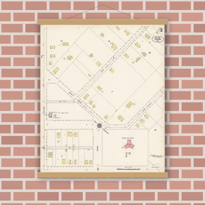Old map wall art mockup — magnetic wood frame on brick wall — Sanborn Fire Insurance Map from Dinuba, Tulare County, California (1912), Sheet #0003