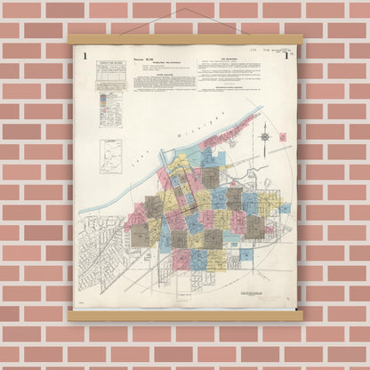 Old map wall art mockup — magnetic wood frame on brick wall — Sanborn Fire Insurance Map from Michigan City, La Porte County, Indiana (1948) - Complete Map Set