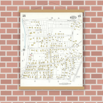 Old map wall art mockup — magnetic wood frame on brick wall — Sanborn Fire Insurance Map from Wakefield, Middlesex County, Massachusetts (1923), Sheet #0025