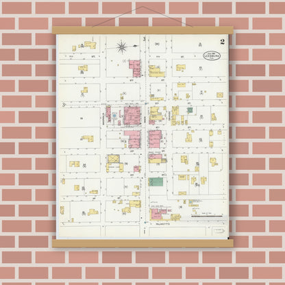 Old map wall art mockup — magnetic wood frame on brick wall — Sanborn Fire Insurance Map from Leesburg, Lake County, Florida (1906), Sheet #0002