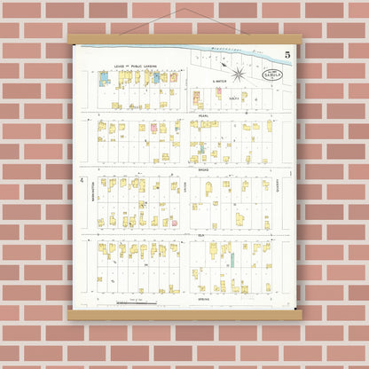 Old map wall art mockup — magnetic wood frame on brick wall — Sanborn Fire Insurance Map from Sabula, Jackson County, Iowa (1905), Sheet #0005
