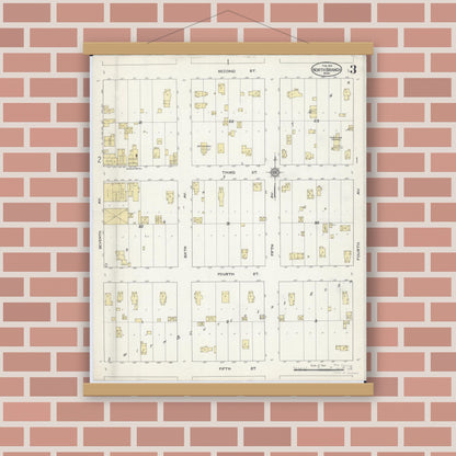 Old map wall art mockup — magnetic wood frame on brick wall — Sanborn Fire Insurance Map from North Branch, Chisago County, Minnesota (1914), Sheet #0003