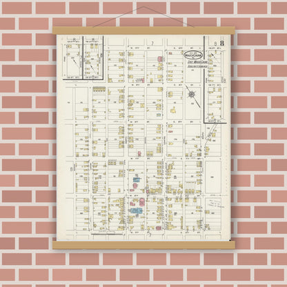 Old map wall art mockup — magnetic wood frame on brick wall — Sanborn Fire Insurance Map from Mauch Chunk, Carbon County, Pennsylvania (1915), Sheet #0008