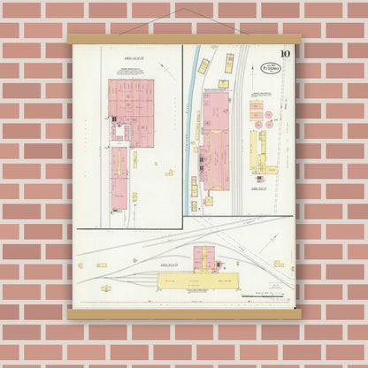 Old map wall art mockup — magnetic wood frame on brick wall — Sanborn Fire Insurance Map from Ridgway, Elk County, Pennsylvania (1904), Sheet #0010