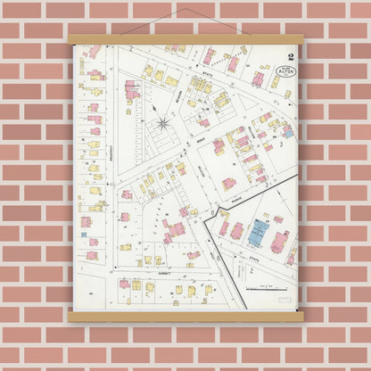 Old map wall art mockup — magnetic wood frame on brick wall — Sanborn Fire Insurance Map from Alton, Madison County, Illinois (1902), Sheet #0002
