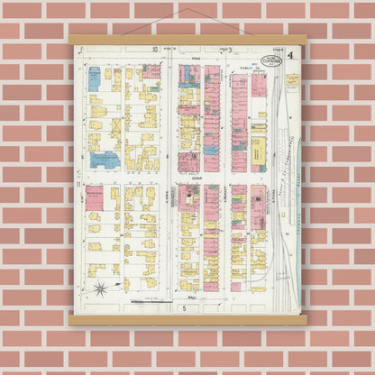 Old map wall art mockup — magnetic wood frame on brick wall — Sanborn Fire Insurance Map from Corning, Steuben County, New York (1903), Sheet #0004