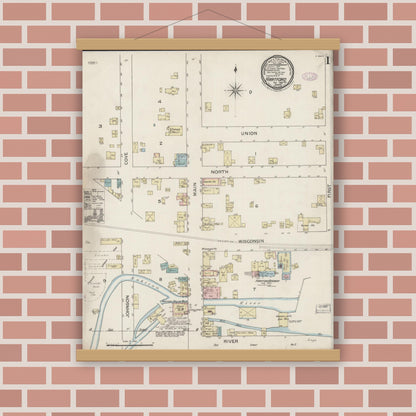 Old map wall art mockup — magnetic wood frame on brick wall — Sanborn Fire Insurance Map from Hartford, Washington County, Wisconsin (1887) - Complete Map Set
