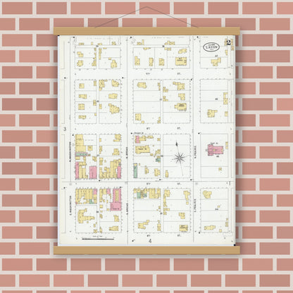 Old map wall art mockup — magnetic wood frame on brick wall — Sanborn Fire Insurance Map from Lacon, Marshall County, Illinois (1899), Sheet #0002