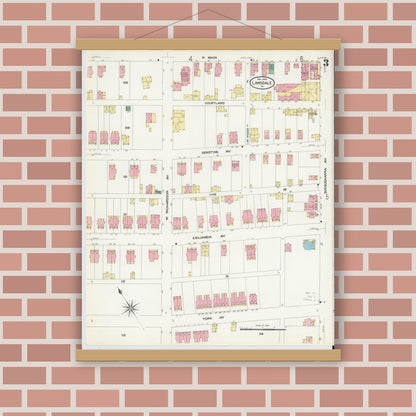 Old map wall art mockup — magnetic wood frame on brick wall — Sanborn Fire Insurance Map from Lansdale, Montgomery County, Pennsylvania (1912), Sheet #0003