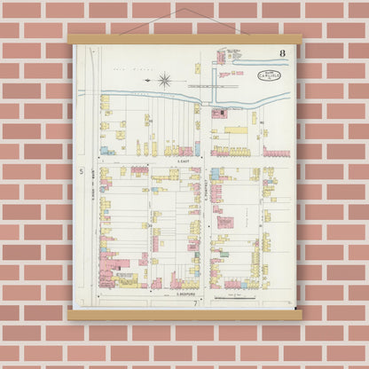 Old map wall art mockup — magnetic wood frame on brick wall — Sanborn Fire Insurance Map from Carlisle, Cumberland County, Pennsylvania (1896), Sheet #0008
