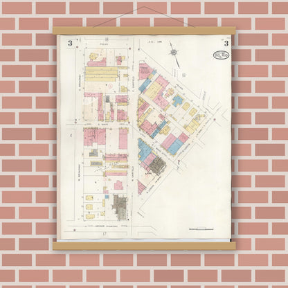 Old map wall art mockup — magnetic wood frame on brick wall — Sanborn Fire Insurance Map from Del Rio, Val Verde County, Texas (1948), Sheet #0003