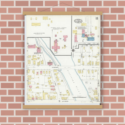 Old map wall art mockup — magnetic wood frame on brick wall — Sanborn Fire Insurance Map from Delaware, Delaware County, Ohio (1911), Sheet #0011