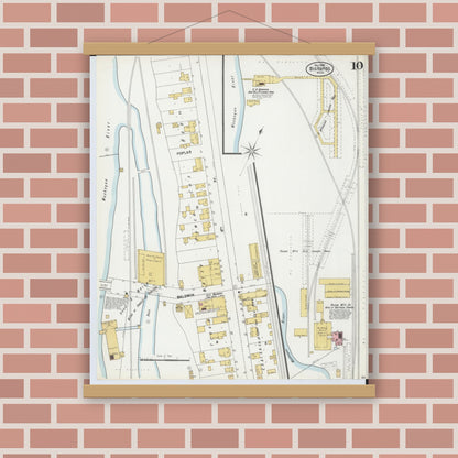 Old map wall art mockup — magnetic wood frame on brick wall — Sanborn Fire Insurance Map from Big Rapids, Mecosta County, Michigan (1899), Sheet #0010