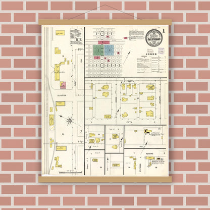 Old map wall art mockup — magnetic wood frame on brick wall — Sanborn Fire Insurance Map from Big Spring, Howard County, Texas (1905), Sheet #0001
