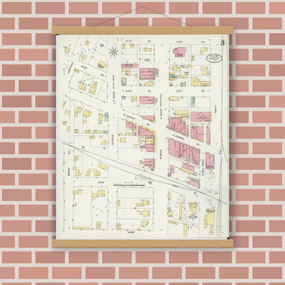 Old map wall art mockup — magnetic wood frame on brick wall — Sanborn Fire Insurance Map from Casey, Clark County, Illinois (1898), Sheet #0003