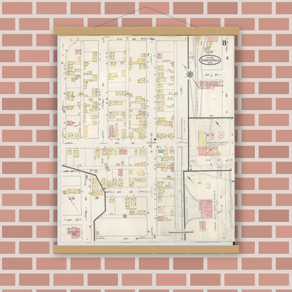 Old map wall art mockup — magnetic wood frame on brick wall — Sanborn Fire Insurance Map from Turners Falls, Franklin County, Massachusetts (1940), Sheet #0008
