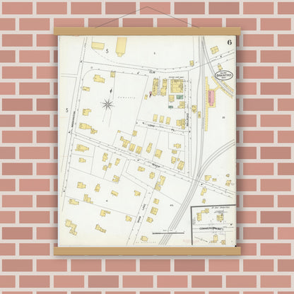 Old map wall art mockup — magnetic wood frame on brick wall — Sanborn Fire Insurance Map from Braintree, Norfolk County, Massachusetts (1901), Sheet #0006