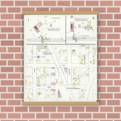 Old map wall art mockup — magnetic wood frame on brick wall — Sanborn Fire Insurance Map from Christopher, Franklin County, Illinois (1910), Sheet #0002