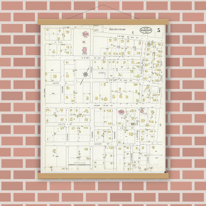 Old map wall art mockup — magnetic wood frame on brick wall — Sanborn Fire Insurance Map from McGregor, McLennan County, Texas (1915), Sheet #0005