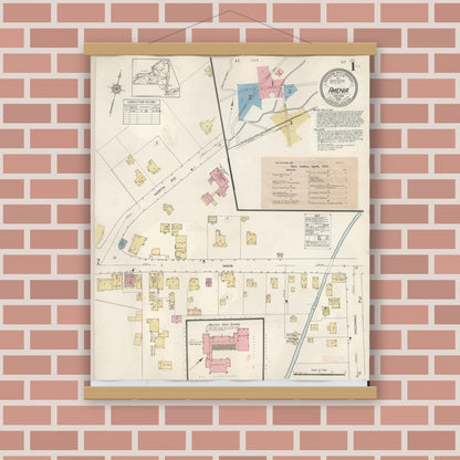 Old map wall art mockup — magnetic wood frame on brick wall — Sanborn Fire Insurance Map from Amenia, Dutchess County, New York (1934) - Complete Map Set