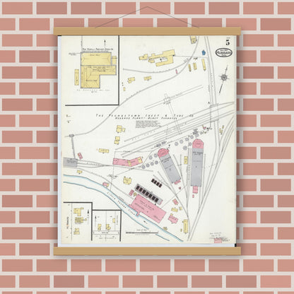 Old map wall art mockup — magnetic wood frame on brick wall — Sanborn Fire Insurance Map from Hubbard, Trumbull County, Ohio (1921), Sheet #0005